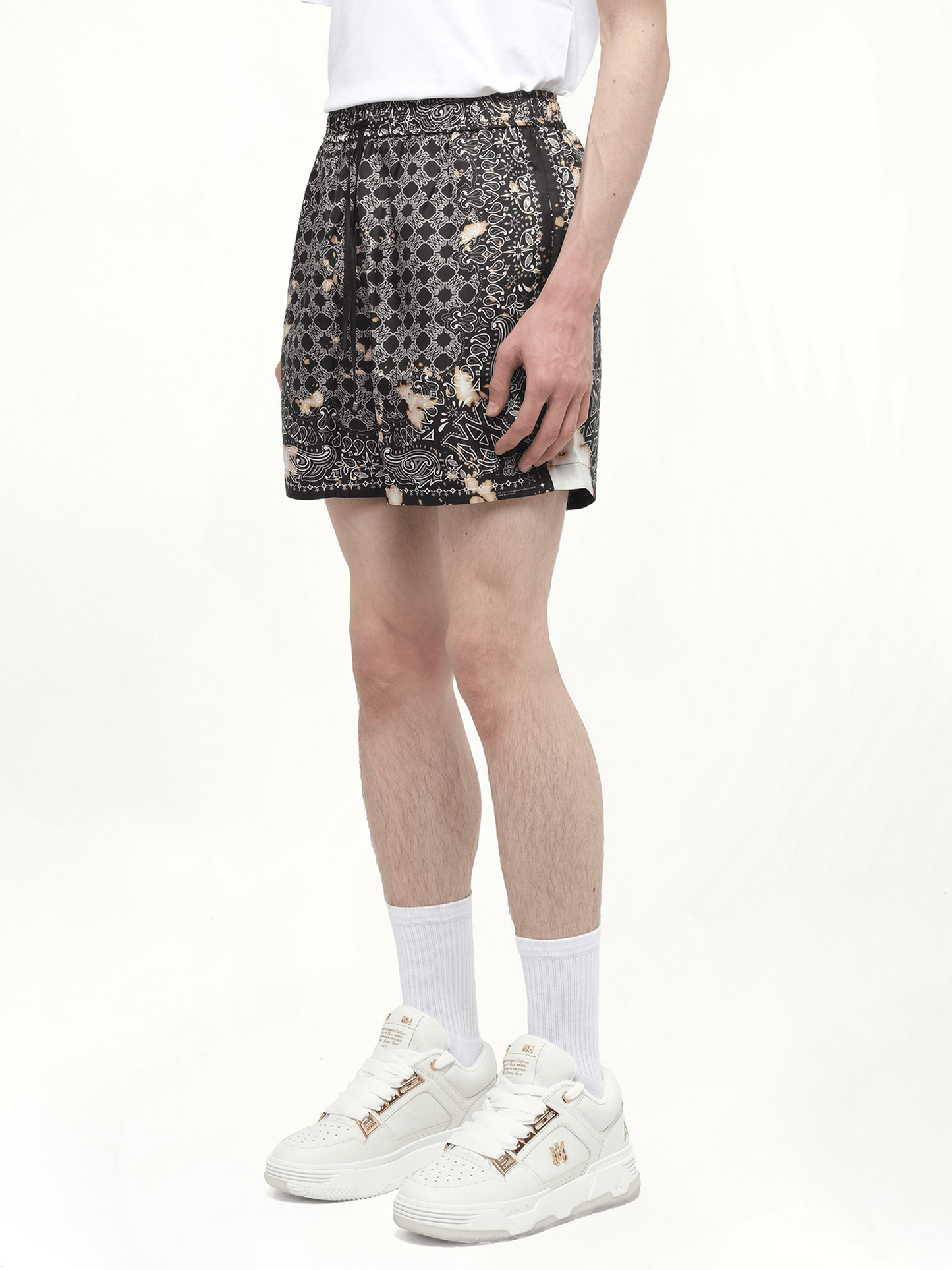 AMIRI Bleach Bandana Silk Shorts (Black)