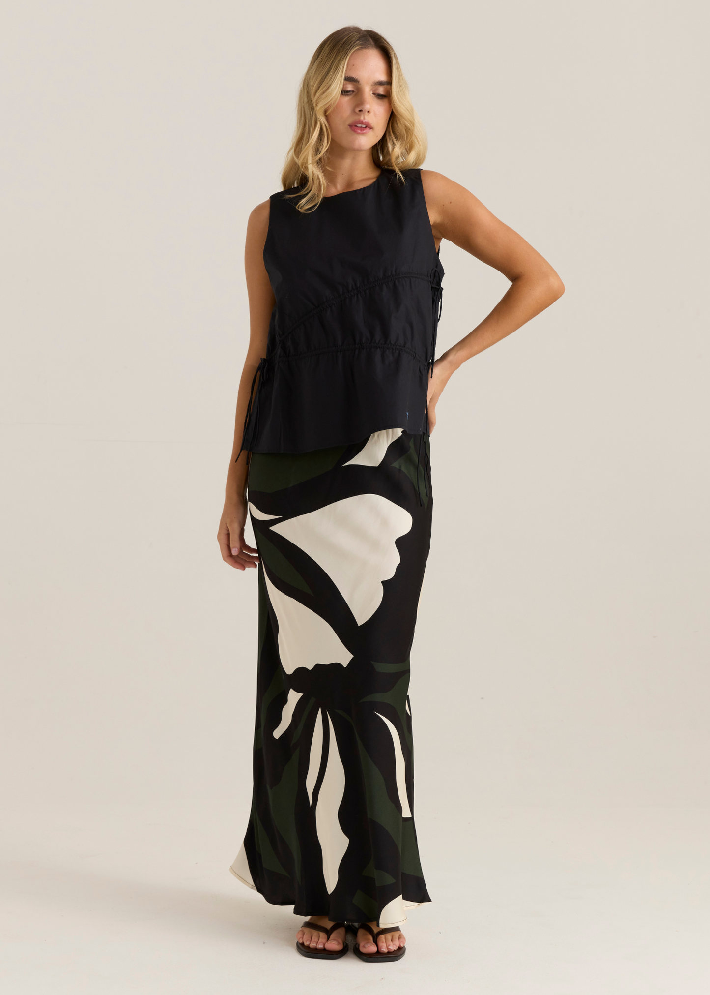 Sass Clothing Elin Gathered Tie Top (Black)