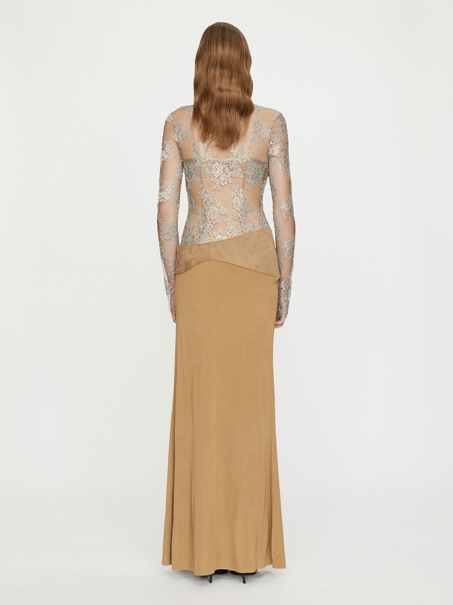 CHRISTOPHER ESBER Sèpienne Lace Suede Belted Jersey Gown (Sand)