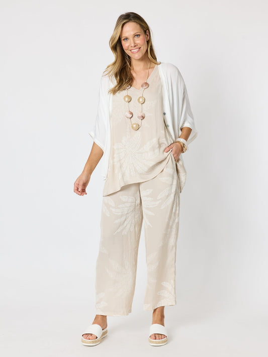 Hammock & Vine Sunset Palm Print Wide Leg Pant (Natural/White)