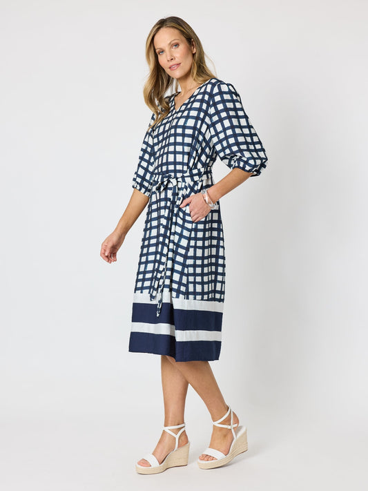 Clarity Monaco Grid Print Dress (Navy/White)