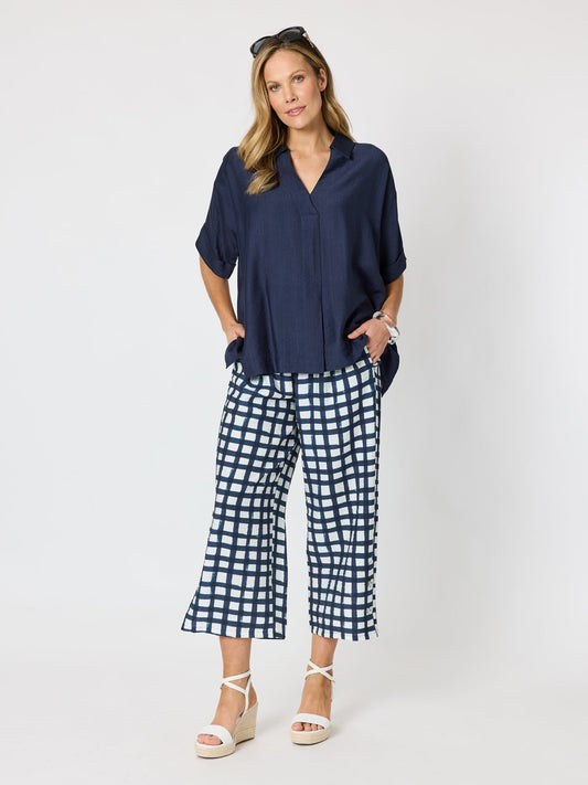 Clarity Monaco Grid Print Wide Leg Pant (Navy/White)