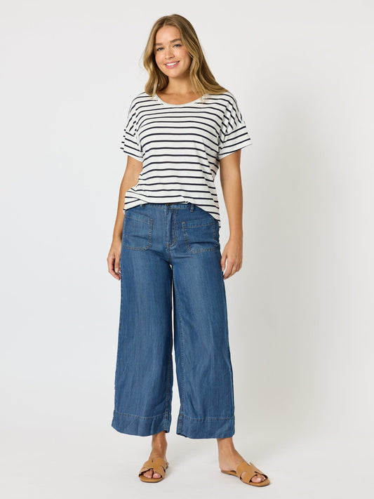 Threadz Coffee Days Stripe Tee (Navy/White)