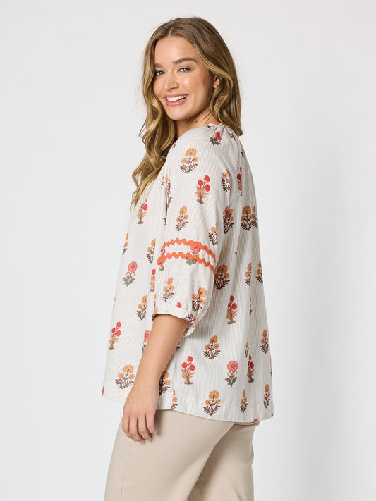 Threadz Candelabra Flower Print Top (Natural Multi)