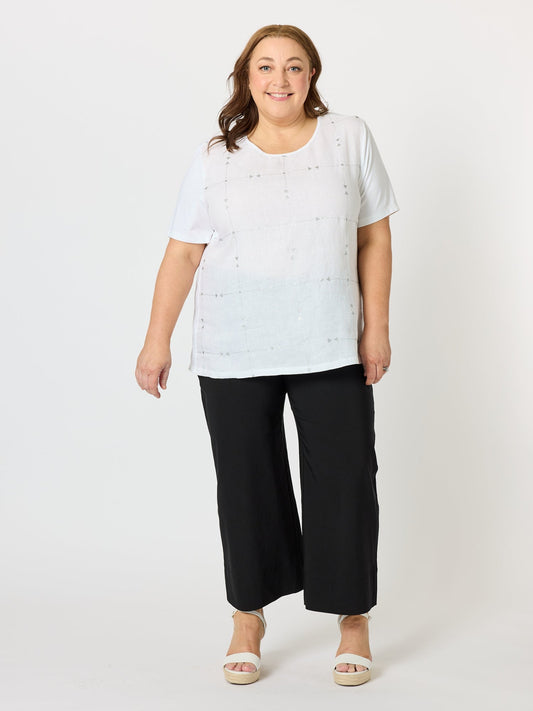 Clarity Silver Jewel Print Top (White/Silver)