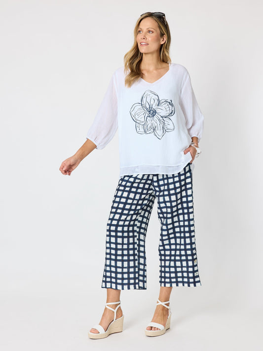 Clarity Camellia Floral Print Top (White)