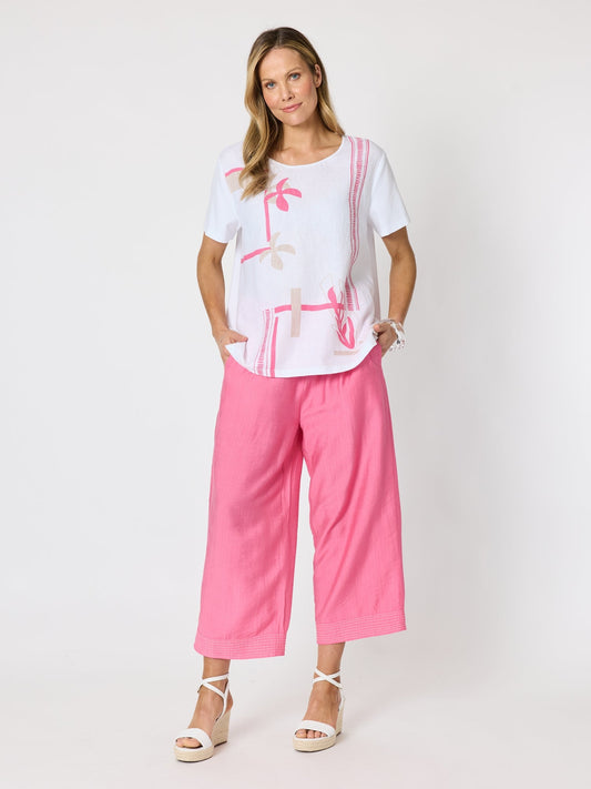 Clarity Bay Leaf Print Top (White Blush)