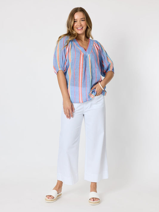 Threadz Laguna Stripe Print Top (Denim Multi)
