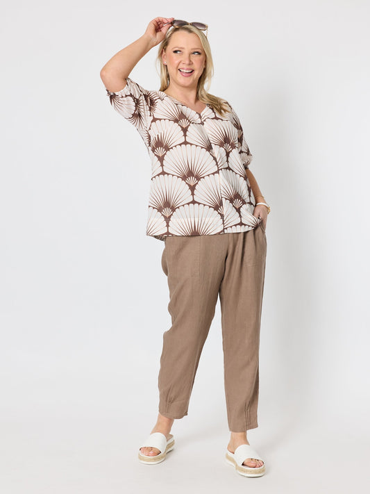 Gordon Smith Sarah Linen Pleat Hem Pant (Mocha)