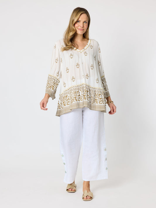 Hammock & Vine Sorrento Sunset Print Top (Ivory Gold)