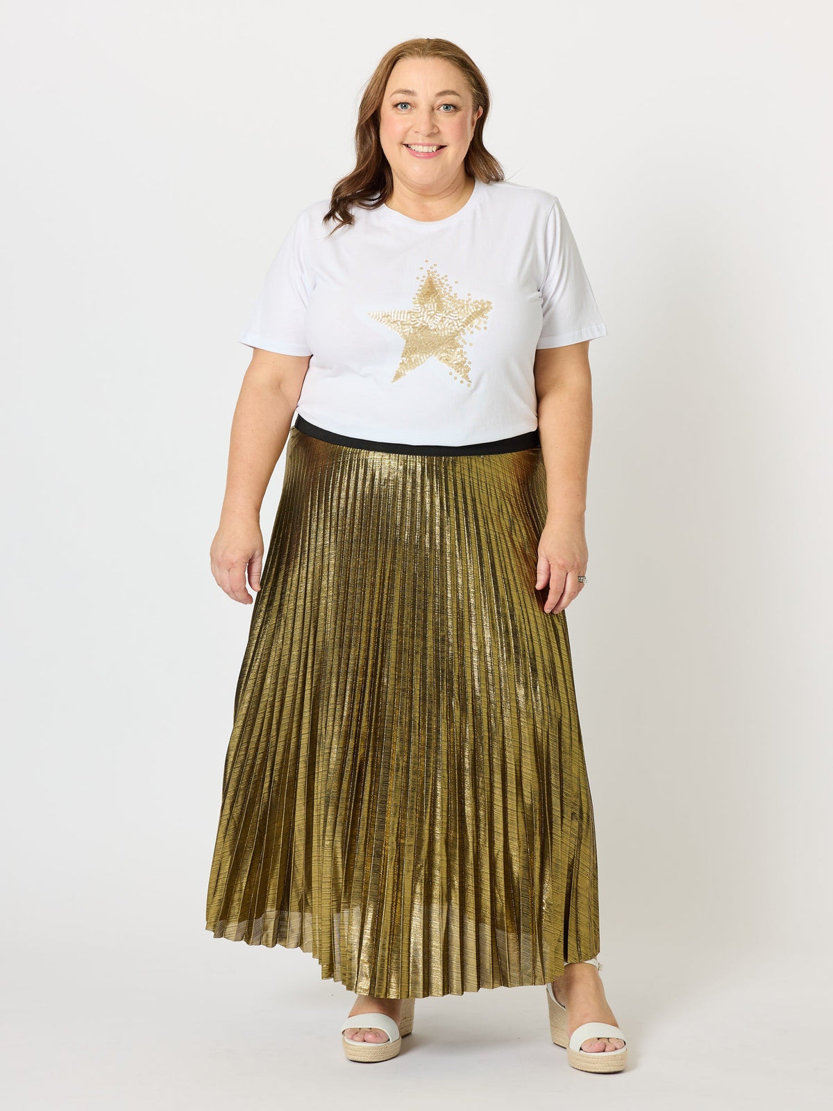 Threadz Shimmer Pleated Skirt (Gold)
