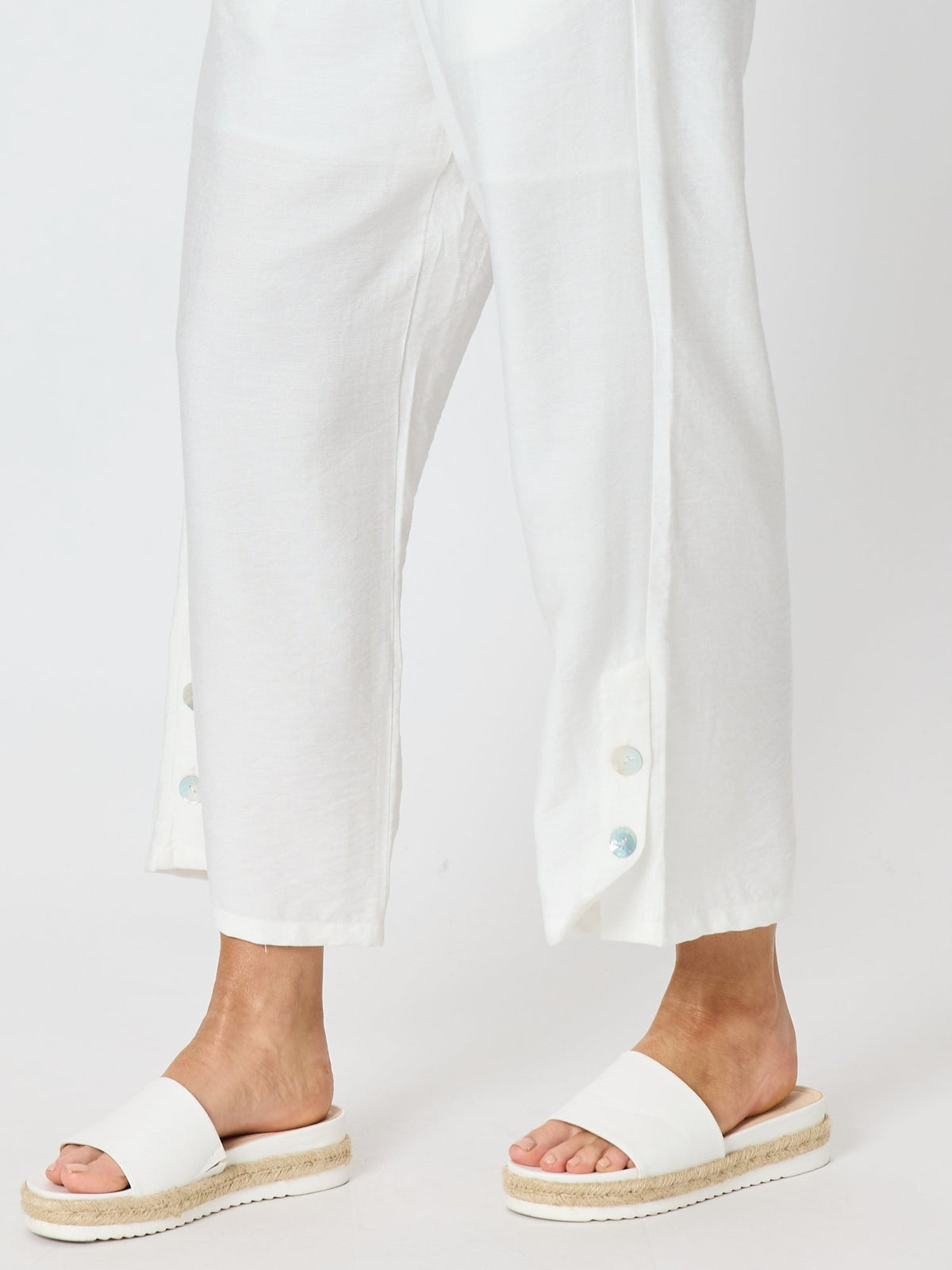 Clarity Essential Button Wide Leg Pant (Ivory)