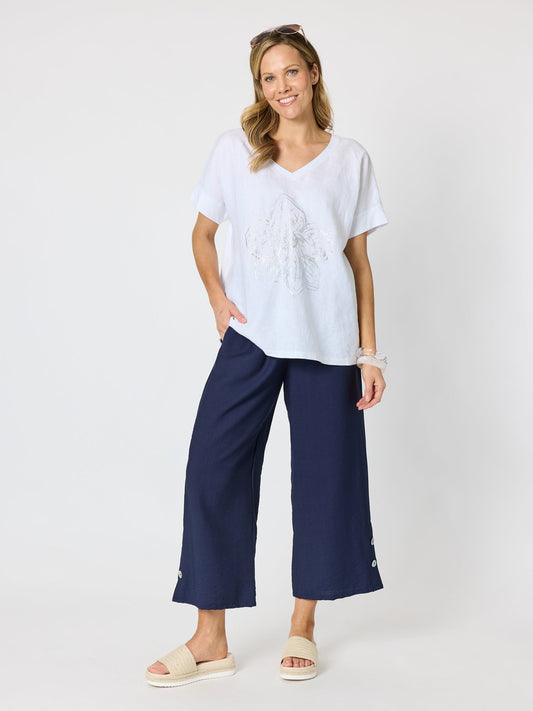 Clarity Coastal Night Floral Print Top (White/Silver)