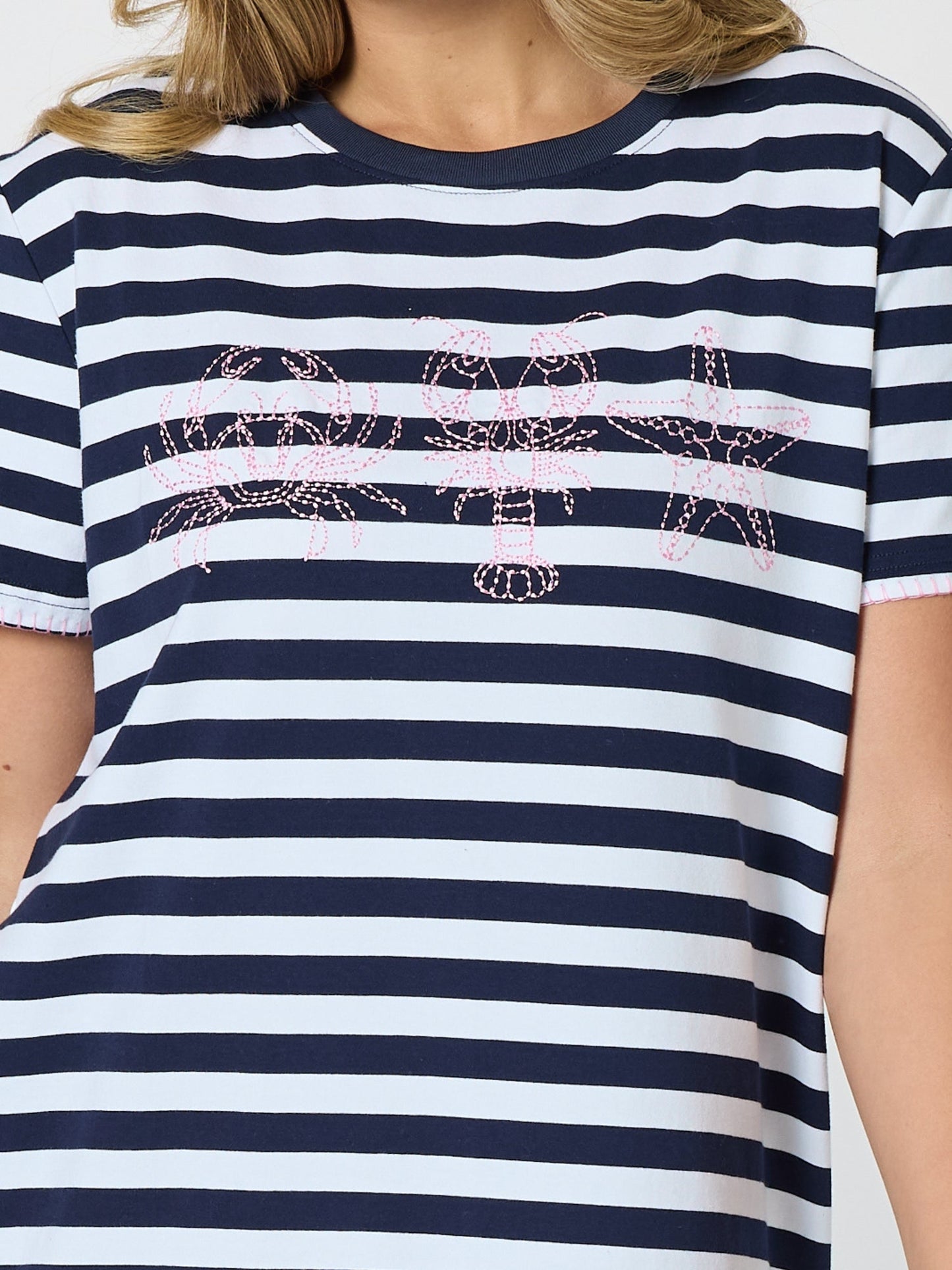 Threadz Cruz Stripe Print T-shirt Dress (Navy/White)