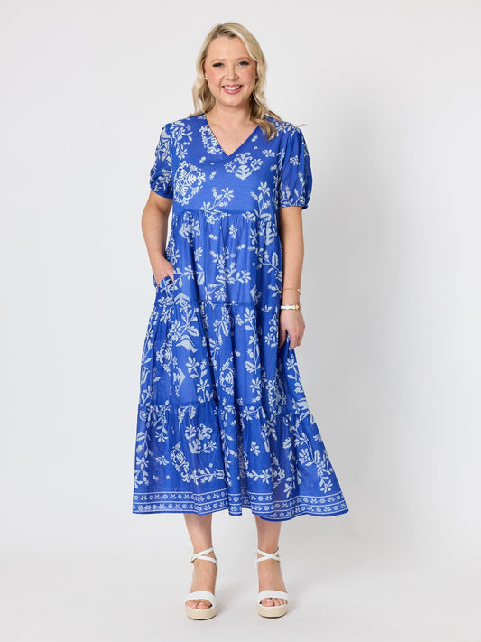 Gordon Smith Azure Garden Floral Print Dress (Azure White)