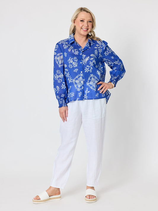 Gordon Smith Azure Garden Print Sheer Shirt (Azure White)