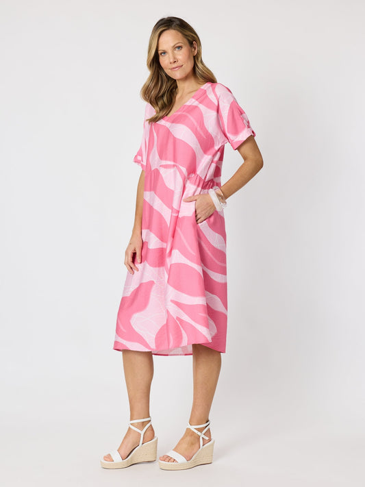 Clarity Bay Leaf Print Dress (Blush Multi)