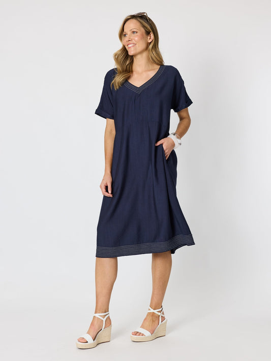 Clarity Del Mar Stitch Detail Dress (Navy)