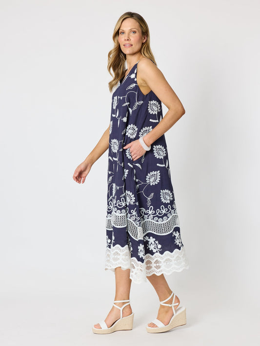 Hammock & Vine Aegean Coast Lace Dress (Navy/White)