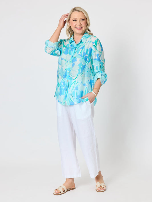 Gordon Smith Island Bloom Floral Print Sheer Shirt (Seafoam Multi)