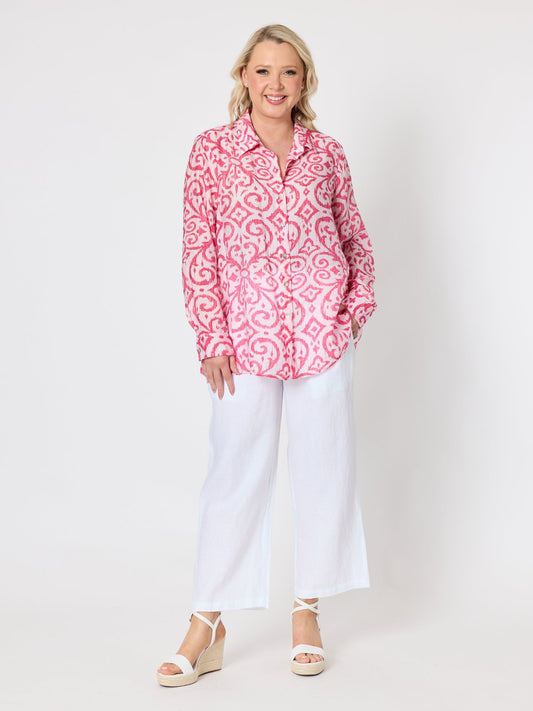 Gordon Smith Provence Print Sheer Shirt (Raspberry White)
