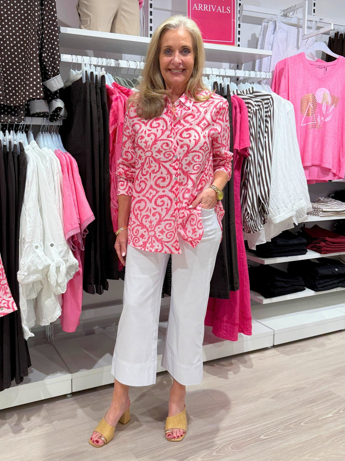 Gordon Smith Provence Print Sheer Shirt (Raspberry White)