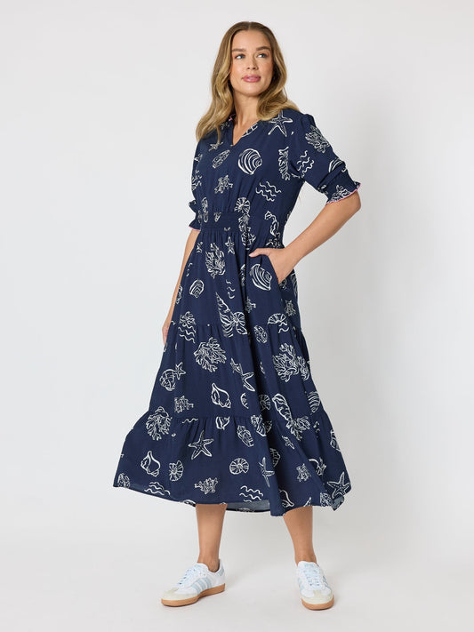 Threadz Montecito Print Dress (Navy/White)