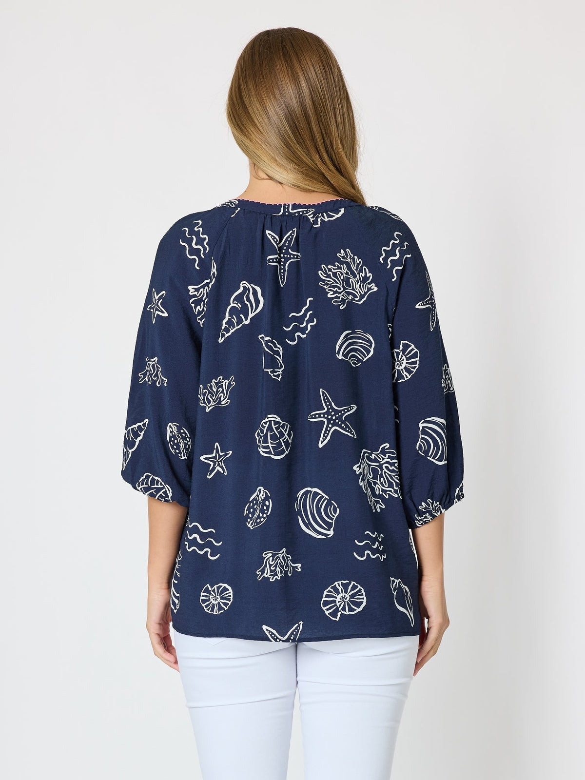 Threadz Montecito Print Top (Navy/White)