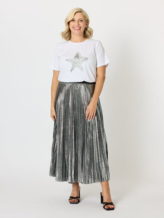 Threadz Shimmer Sequin Star Cotton Tee (White/Silver)