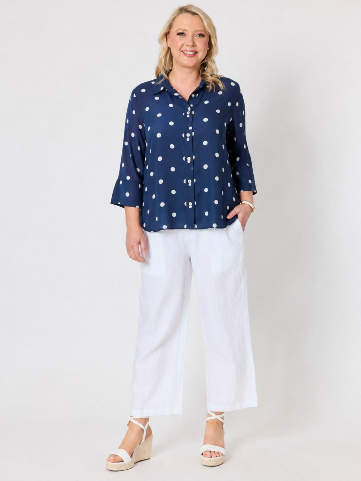 Gordon Smith Riviera Cotton Spot Shirt (Navy/White)