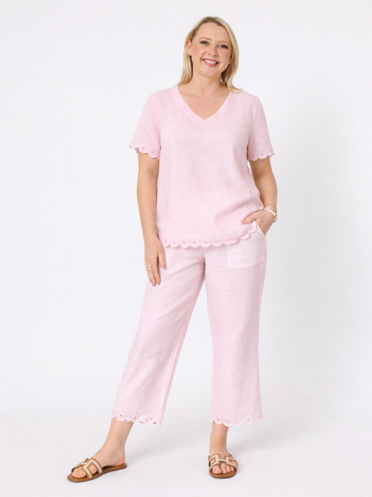 Gordon Smith Lilly Scallop Hem Linen Top (Pale Pink)