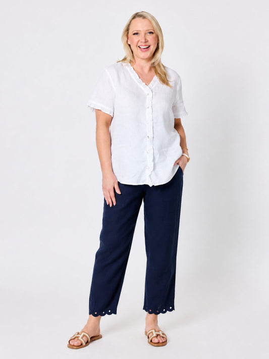 Gordon Smith Lilly Scallop Hem Linen Pant (Navy)
