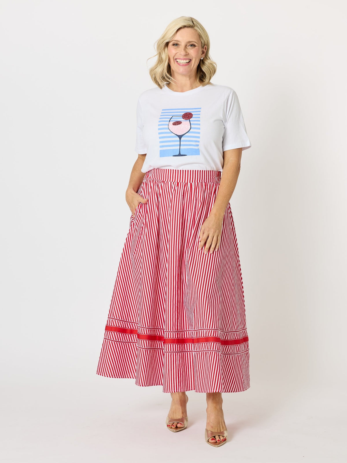 Threadz Candy Cane Stripe Print Skirt (Red/White)