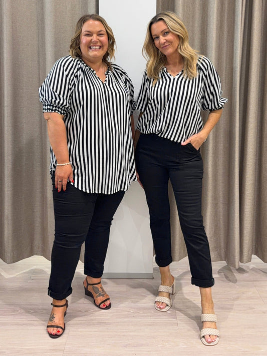 Threadz Harlequin Stripe Print Tunic (Black/White)