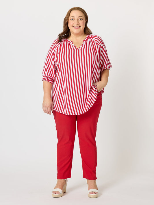 Threadz Harlequin Stripe Print Top (Red White)