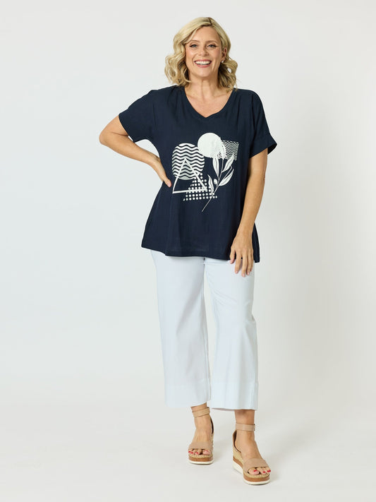 Clarity Orbit Print Top (Navy)