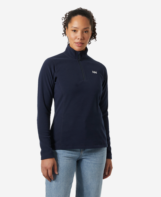 Image of a model wearing Outerwear. Product name - W DAYBREAKER 1/2 ZIP FLEECE, 599 Navy in Navy colour by brand - Helly Hansen