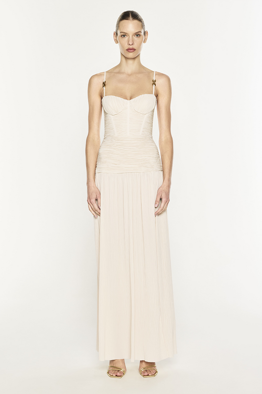 Image of Dresses. Product name - Double Time Pleat Dress in Nougat colour by brand - MANNING CARTELL