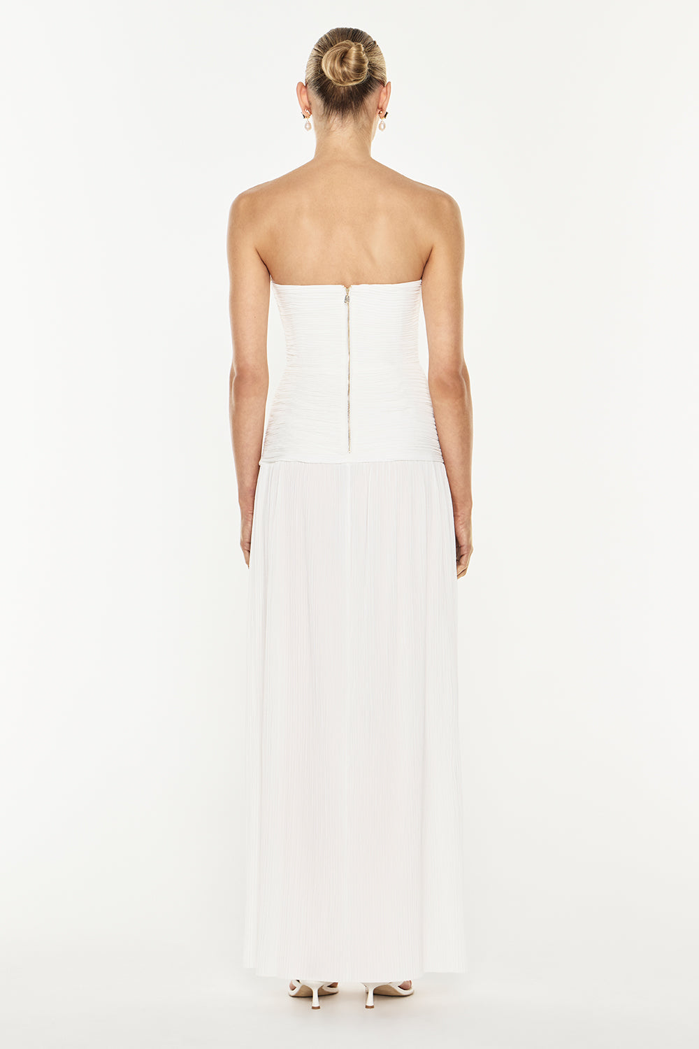 Double Time Pleat Strapless Dress (White)