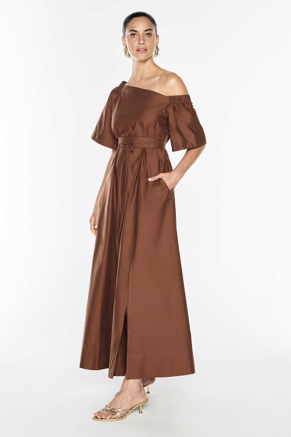 Provence Off Shoulder Dress (Cognac)