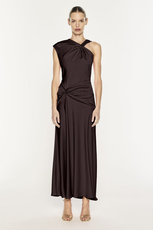 Image of Dresses. Product name - Your Song Drape Dress in Truffle colour by brand - MANNING CARTELL