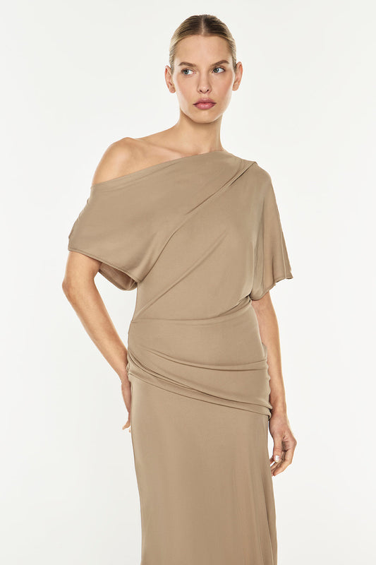 Sweet Days Drape Dress (Taupe)