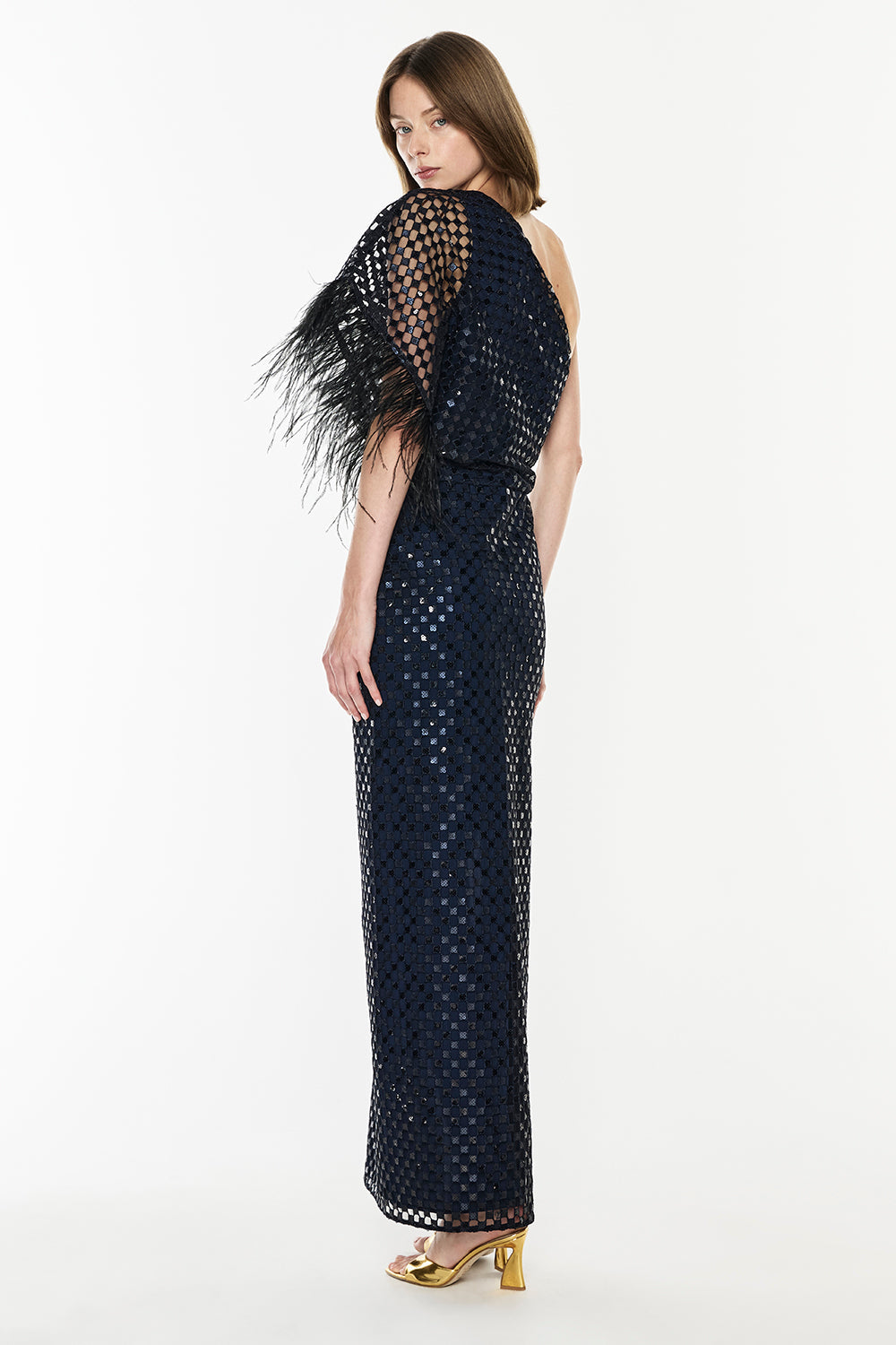 Checkerboard Sequin Gown (Midnight Navy)