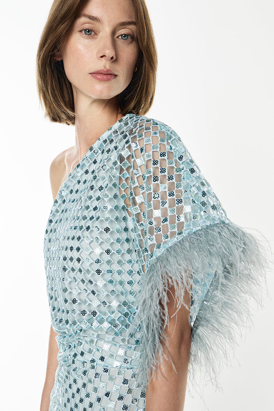 Checkerboard Sequin Gown (Minted Sage)