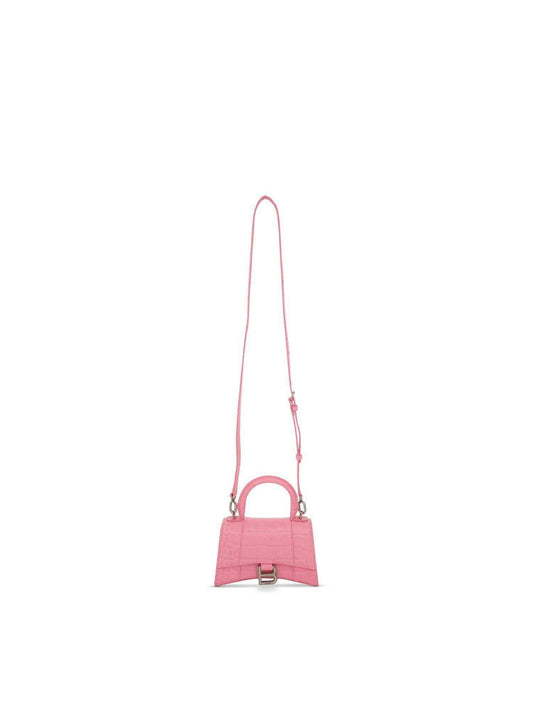 BALENCIAGA Hourglass XS Croco Embossed Bag (Sweet Pink)
