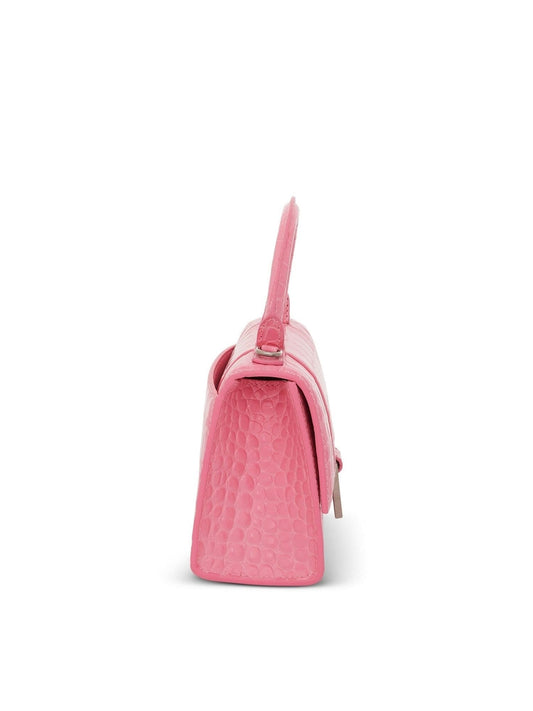 BALENCIAGA Hourglass XS Croco Embossed Bag (Pink)
