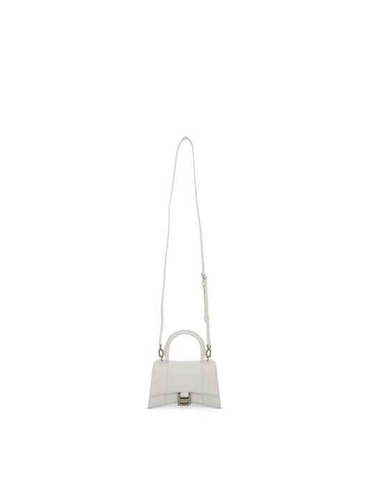 BALENCIAGA Hourglass XS Croco Embossed Bag (White)