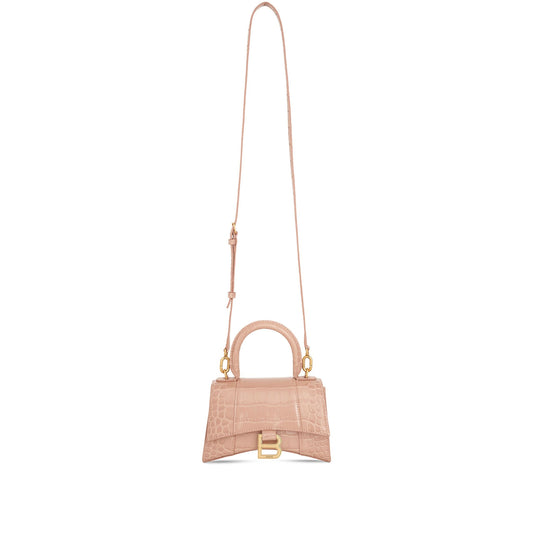 BALENCIAGA Hourglass XS Croco Embossed Bag (Beige)