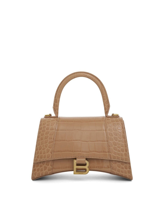 BALENCIAGA Hourglass Small Croco Embossed Bag (Nude Beige)