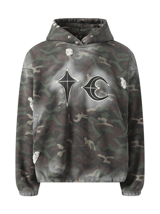 THUG CLUB Sprayed Camoflage Rock Hoodie (Green)